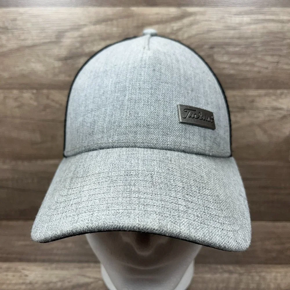 Titleist Cap Hat Gray Black Adjustable Snapback One Size Silver Emblem